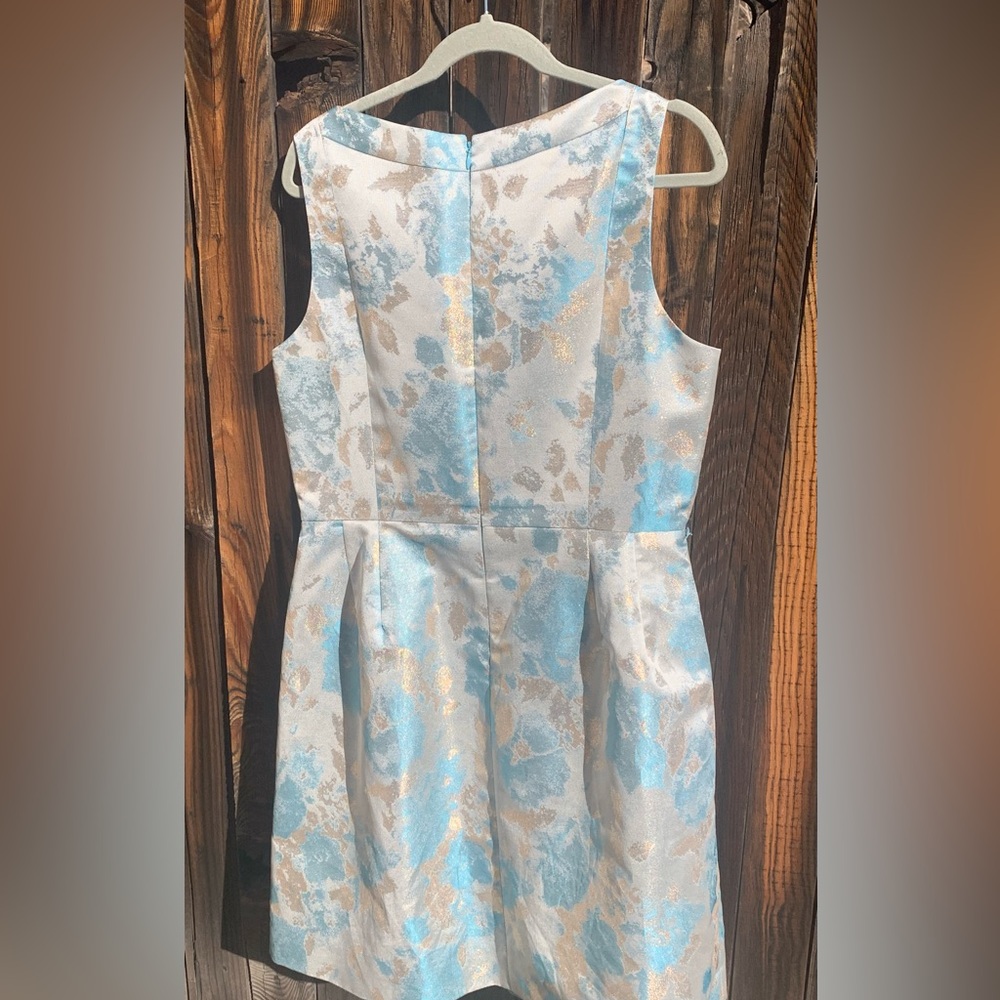 Arthur S. Levine Tahari black label, 4 gold blue A line dress with accent belt - Picture 2 of 8